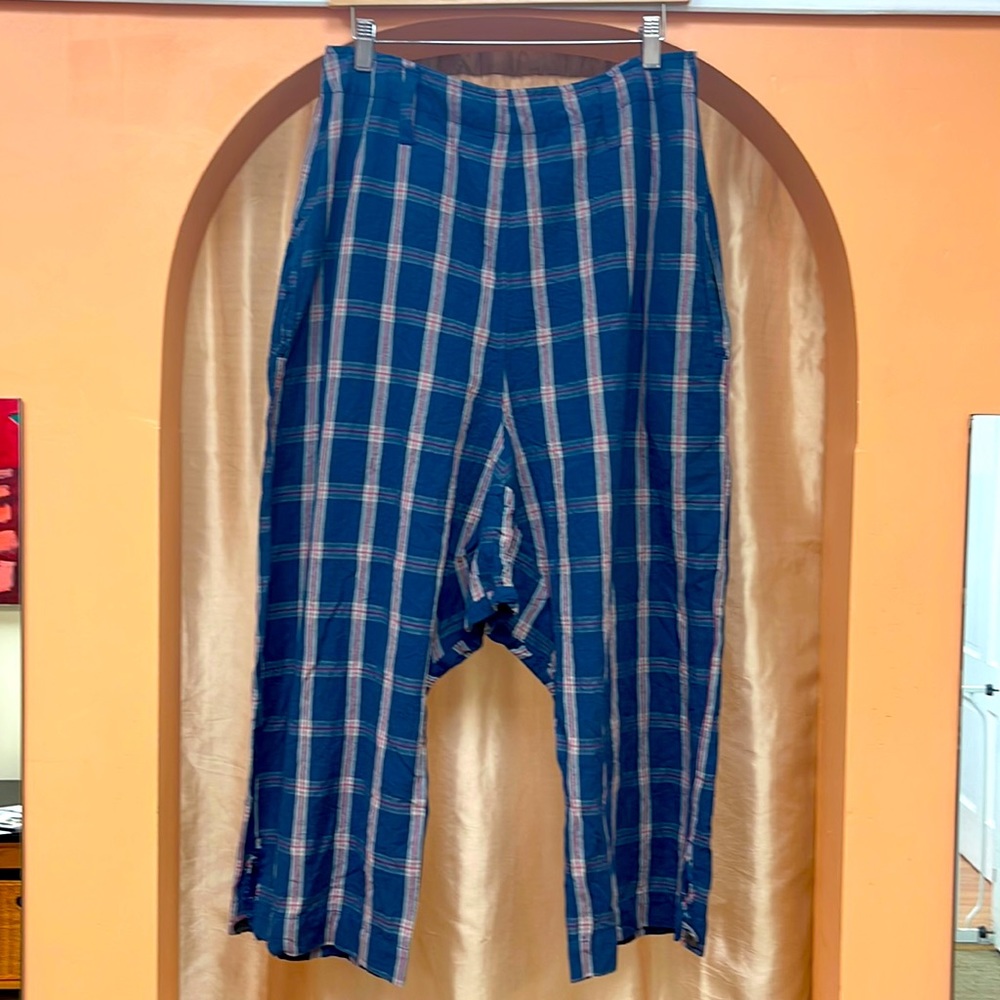 Ewa I Walla Cropped Checked Trousers in Blue Plaid. Made in Sweden.